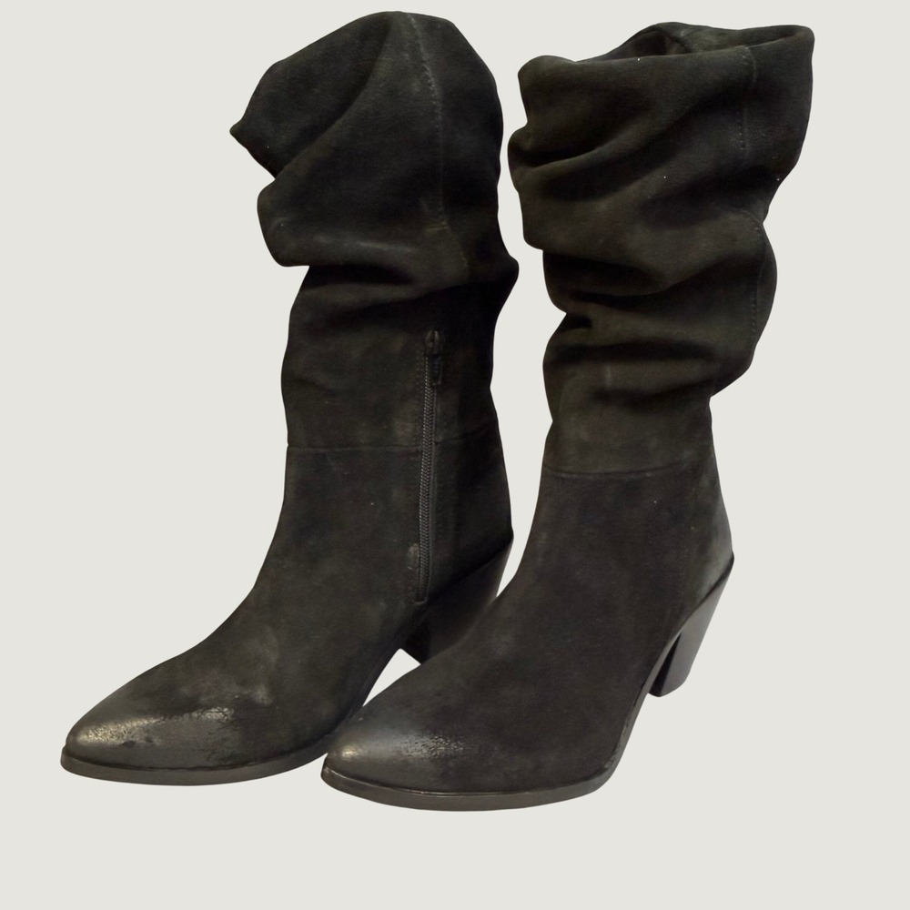 Matisse Serena Blk Suede Leather Slouchy Knee-High Boot Womens Black Distressed